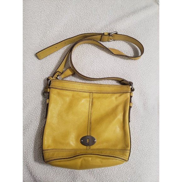 Fossil Bags Vintage Leather Fossil Mustard Yellow Crossbody Purse